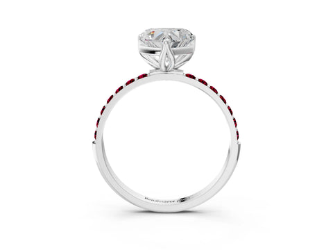 White gold Heart Cut Diamond Solitaire Engagement Ring with Round with Garnet side stone Pavé Band and Prong Setting_15