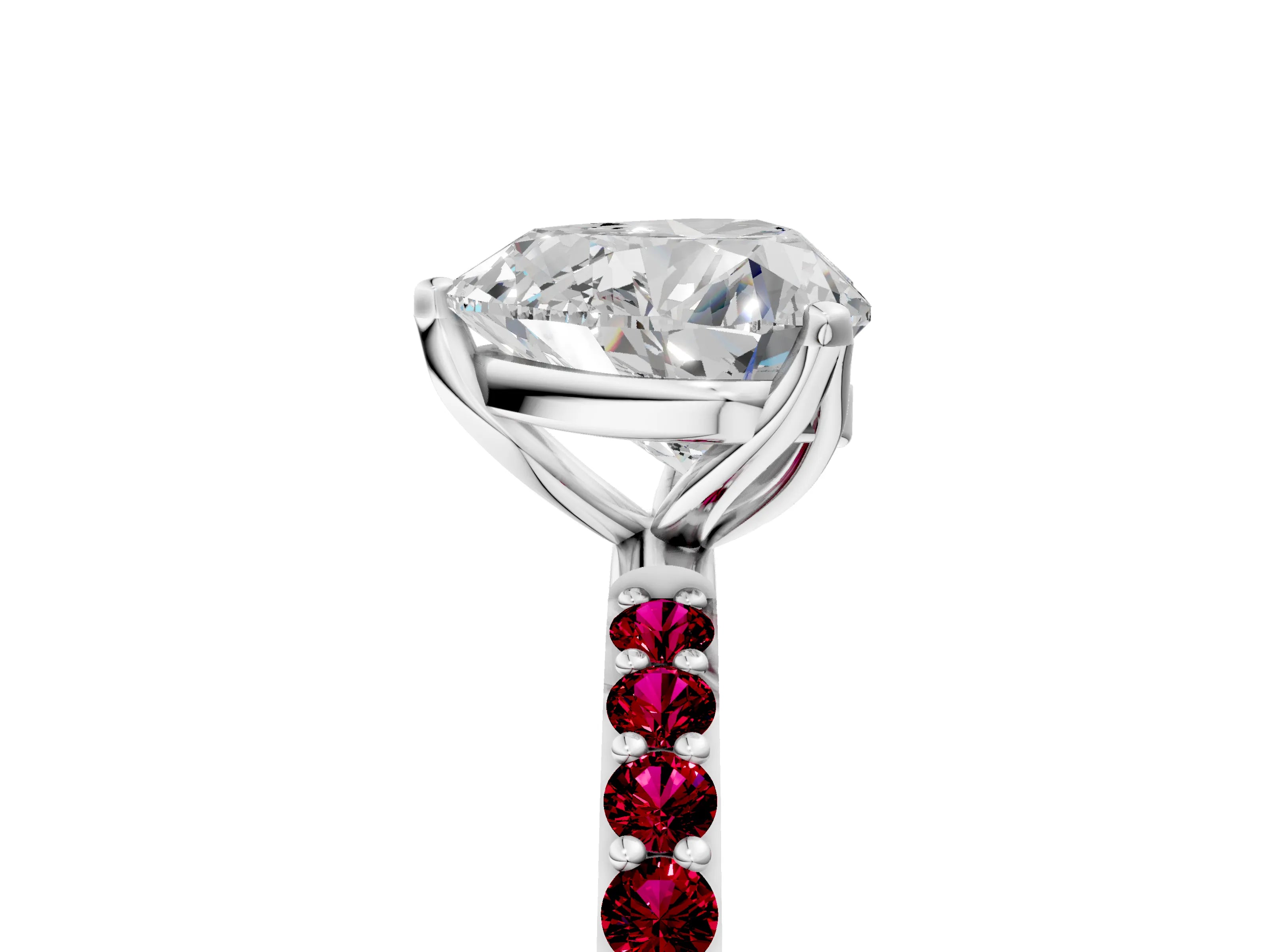 White gold Heart Cut Diamond Solitaire Engagement Ring with Round with Garnet side stone Pavé Band and Prong Setting_17