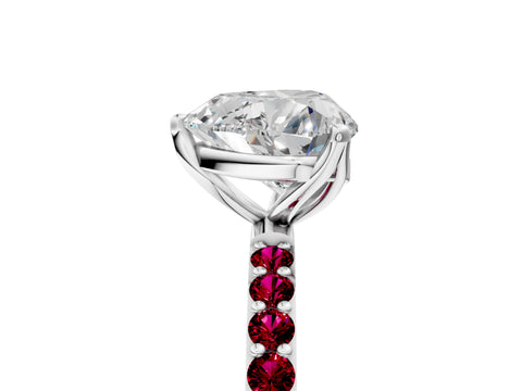 White gold Heart Cut Diamond Solitaire Engagement Ring with Round with Garnet side stone Pavé Band and Prong Setting_17