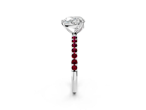 White gold Heart Cut Diamond Solitaire Engagement Ring with Round with Garnet side stone Pavé Band and Prong Setting_26
