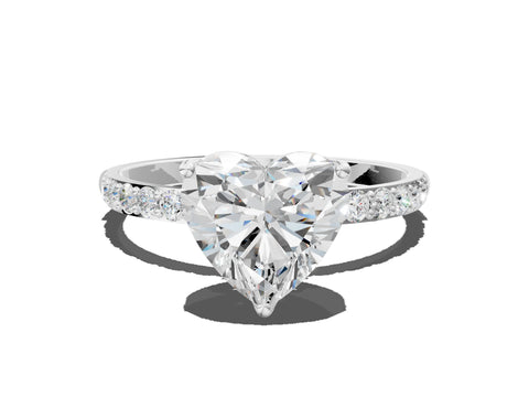 White gold Heart Cut Diamond Solitaire Engagement Ring with Round with Moissanite side stone Pavé Band and Prong Setting_12