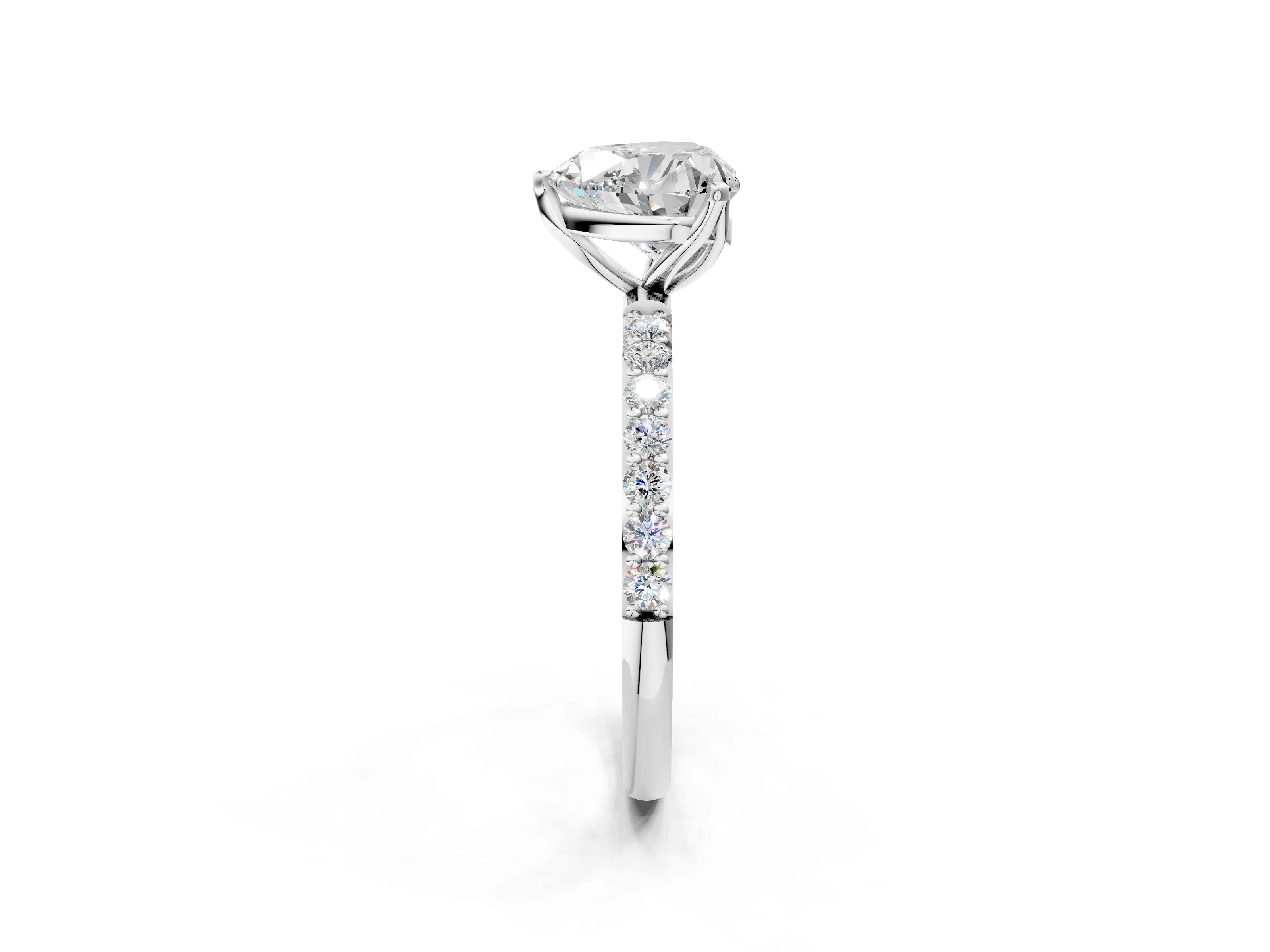 White gold Heart Cut Diamond Solitaire Engagement Ring with Round with Moissanite side stone Pavé Band and Prong Setting_14