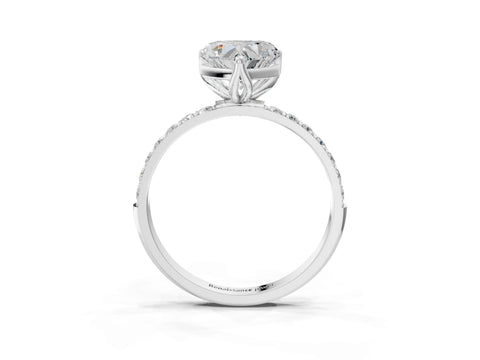 White gold Heart Cut Diamond Solitaire Engagement Ring with Round with Moissanite side stone Pavé Band and Prong Setting_15