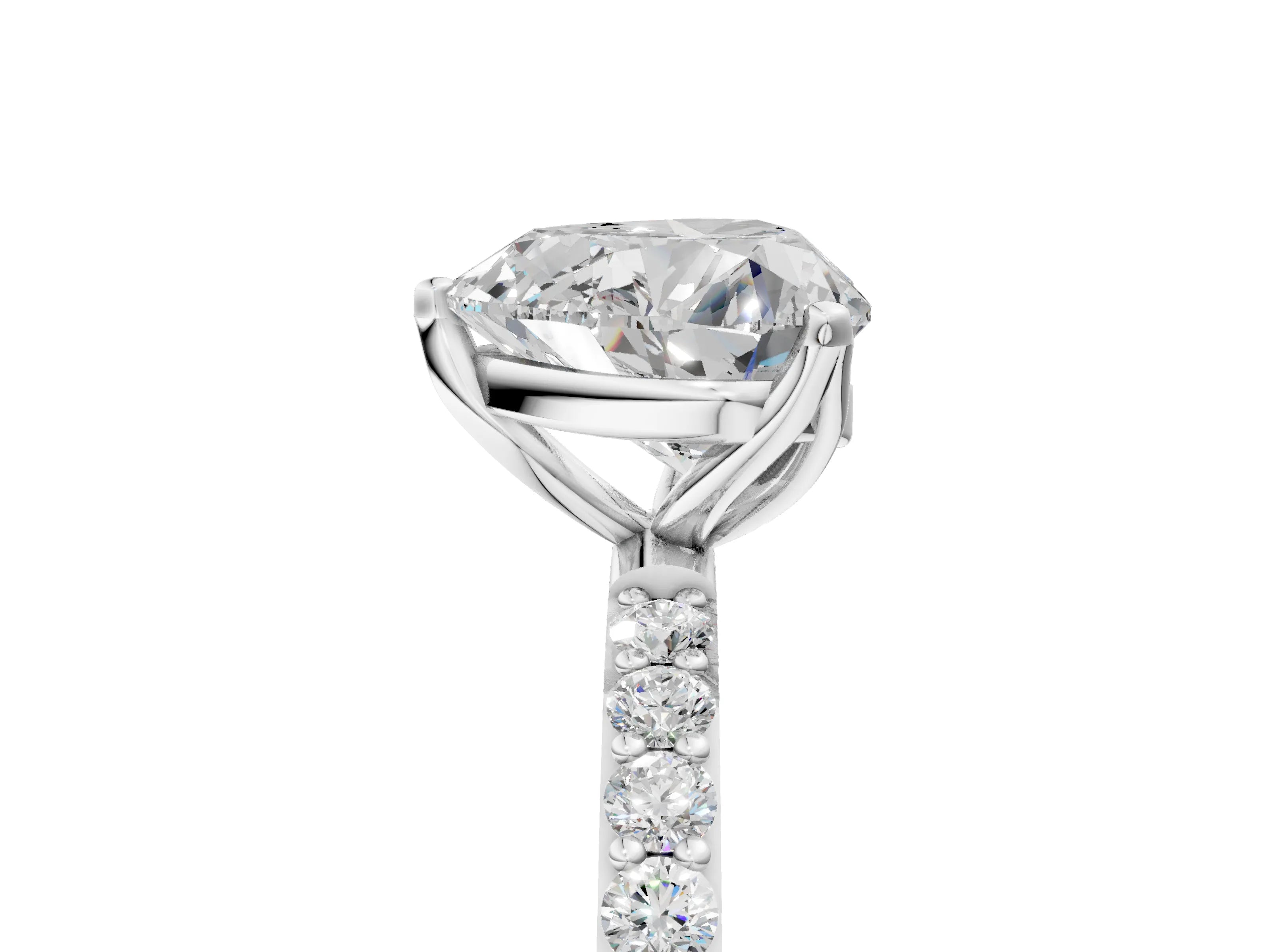 White gold Heart Cut Diamond Solitaire Engagement Ring with Round with Moissanite side stone Pavé Band and Prong Setting_17