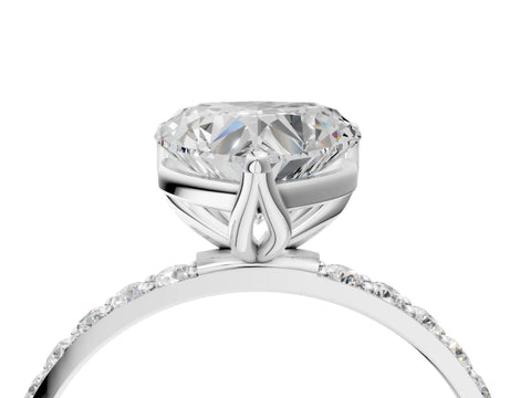 White gold Heart Cut Diamond Solitaire Engagement Ring with Round with Moissanite side stone Pavé Band and Prong Setting_28