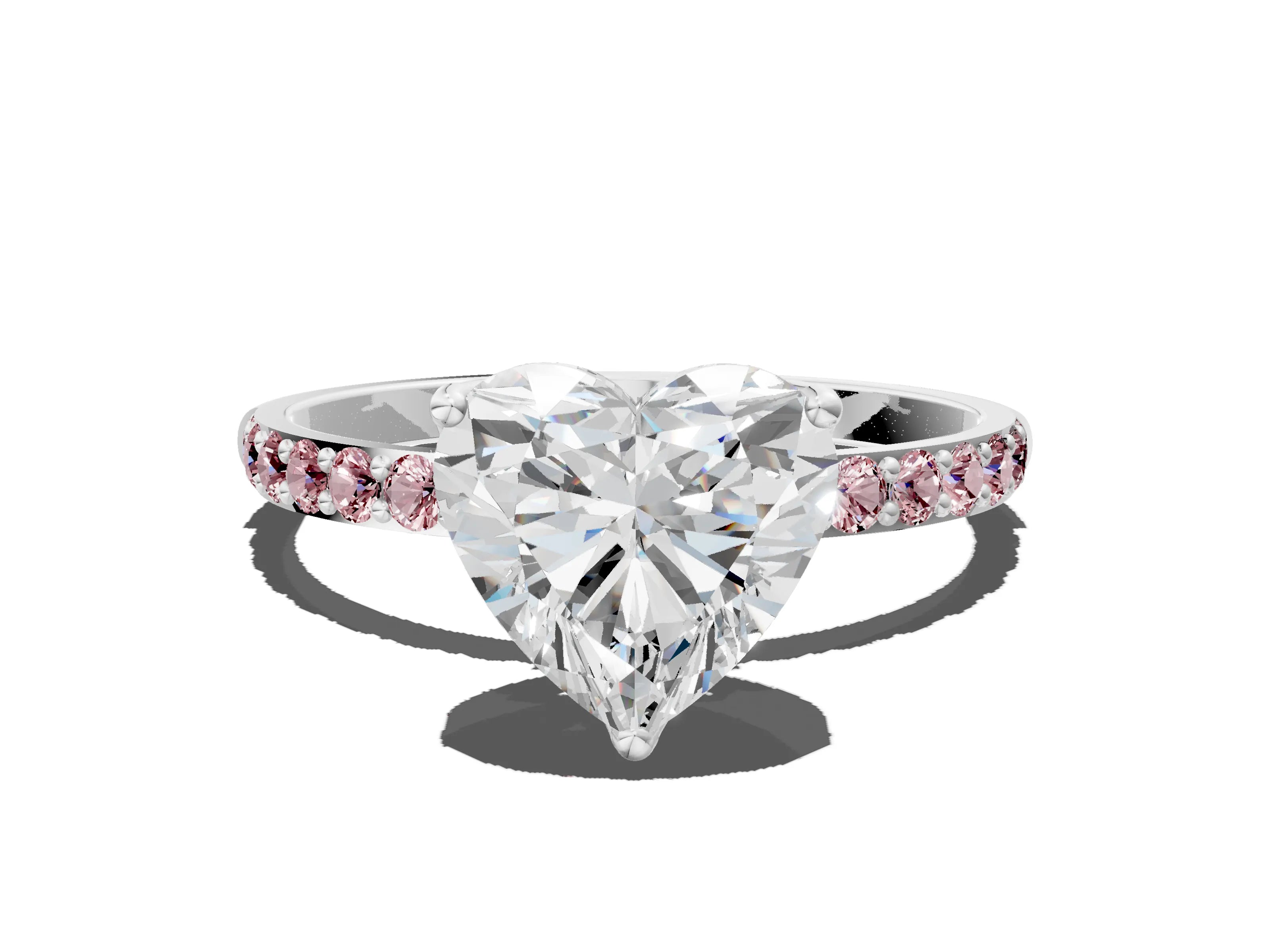 White gold Heart Cut Diamond Solitaire Engagement Ring with Round with Morganite side stone Pavé Band and Prong Setting_12