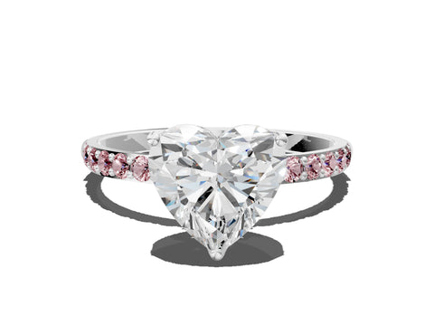 White gold Heart Cut Diamond Solitaire Engagement Ring with Round with Morganite side stone Pavé Band and Prong Setting_12