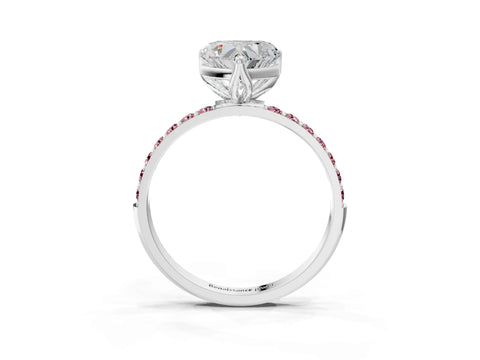 White gold Heart Cut Diamond Solitaire Engagement Ring with Round with Morganite side stone Pavé Band and Prong Setting_15