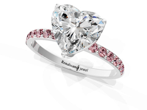White gold Heart Cut Diamond Solitaire Engagement Ring with Round with Morganite side stone Pavé Band and Prong Setting_25