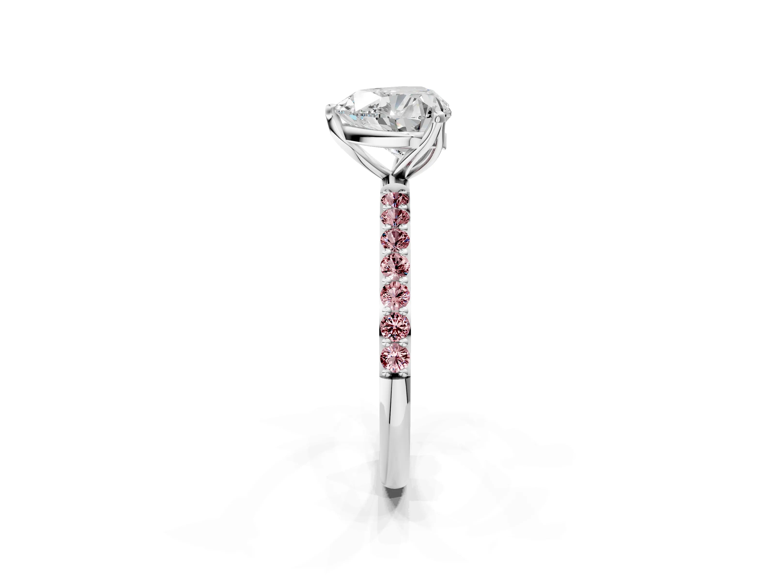 White gold Heart Cut Diamond Solitaire Engagement Ring with Round with Morganite side stone Pavé Band and Prong Setting_26