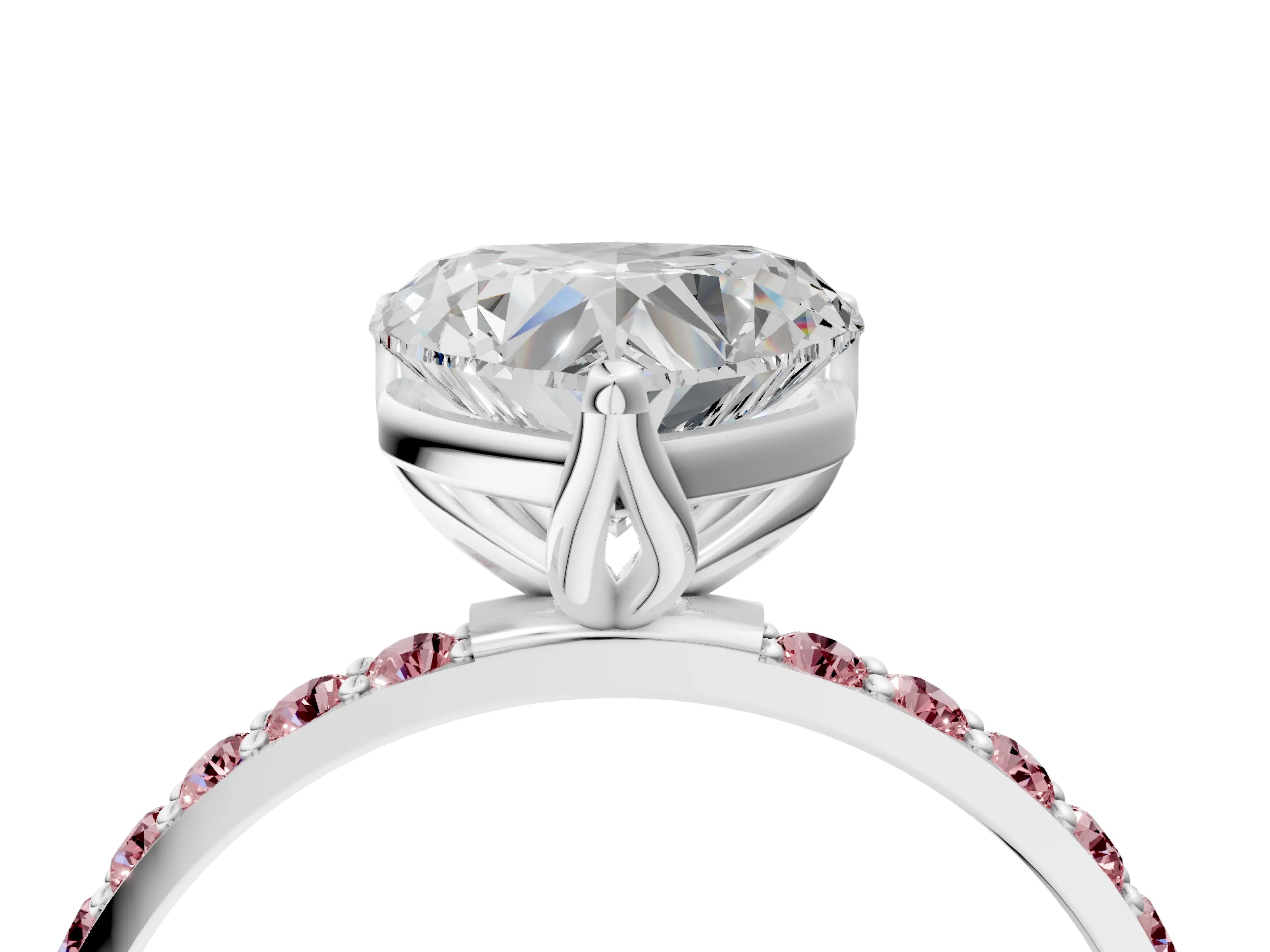 White gold Heart Cut Diamond Solitaire Engagement Ring with Round with Morganite side stone Pavé Band and Prong Setting_28