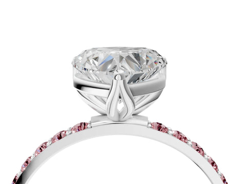 White gold Heart Cut Diamond Solitaire Engagement Ring with Round with Morganite side stone Pavé Band and Prong Setting_28