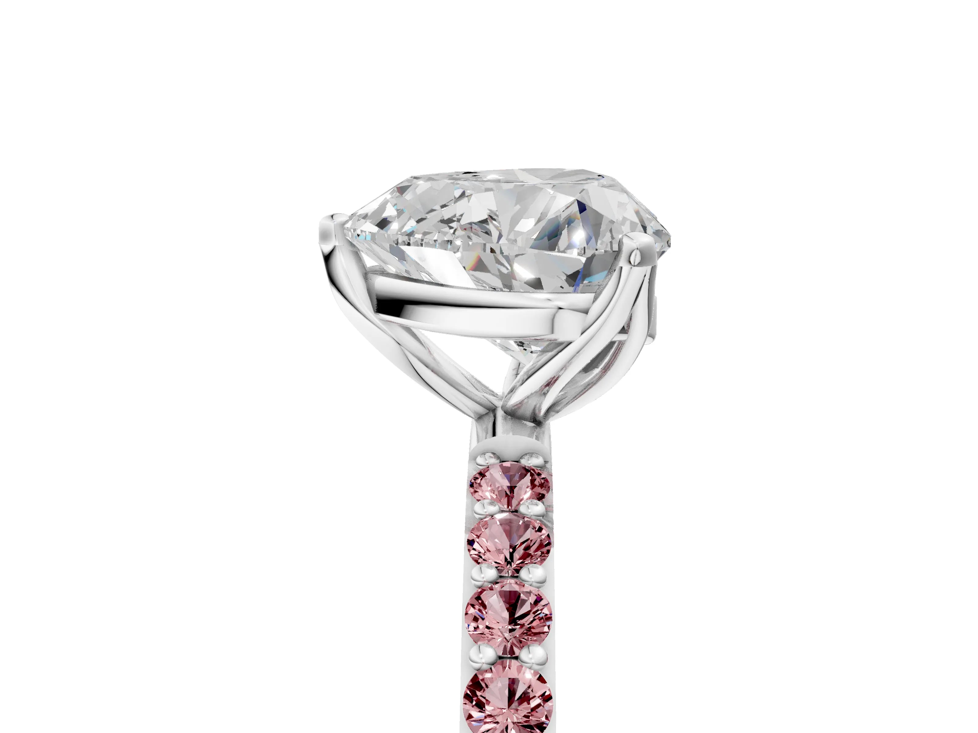 White gold Heart Cut Diamond Solitaire Engagement Ring with Round with Morganite side stone Pavé Band and Prong Setting_29