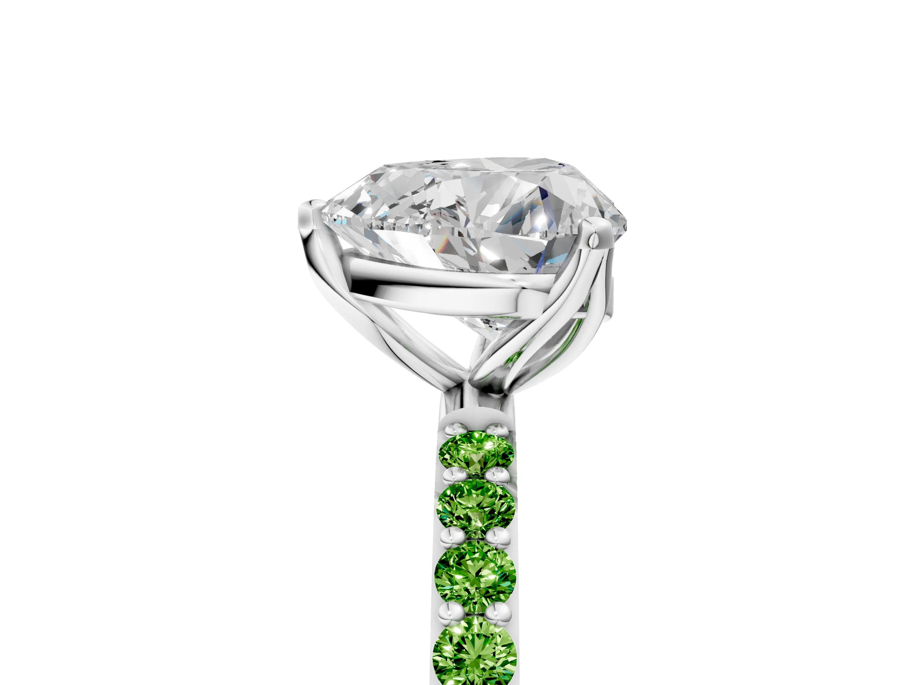 White gold Heart Cut Diamond Solitaire Engagement Ring with Round with Peridot side stone Pavé Band and Prong Setting_17