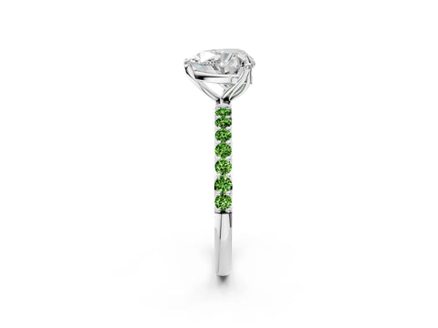 White gold Heart Cut Diamond Solitaire Engagement Ring with Round with Peridot side stone Pavé Band and Prong Setting_2