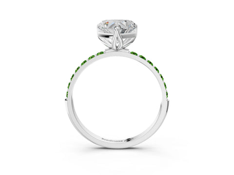 White gold Heart Cut Diamond Solitaire Engagement Ring with Round with Peridot side stone Pavé Band and Prong Setting_3