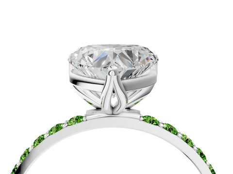 White gold Heart Cut Diamond Solitaire Engagement Ring with Round with Peridot side stone Pavé Band and Prong Setting_4