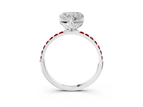 White gold Heart Cut Diamond Solitaire Engagement Ring with Round with Ruby side stone Pavé Band and Prong Setting_15