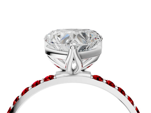White gold Heart Cut Diamond Solitaire Engagement Ring with Round with Ruby side stone Pavé Band and Prong Setting_16