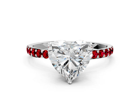 White gold Heart Cut Diamond Solitaire Engagement Ring with Round with Ruby side stone Pavé Band and Prong Setting_24