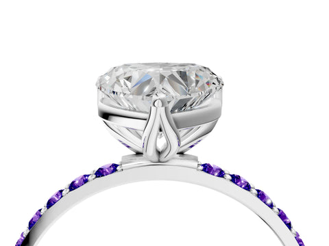 White gold Heart Cut Diamond Solitaire Engagement Ring with Round with Tanzanite side stone Pavé Band and Prong Setting_16