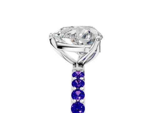 White gold Heart Cut Diamond Solitaire Engagement Ring with Round with Tanzanite side stone Pavé Band and Prong Setting_17