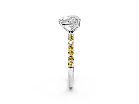 White gold Heart Cut Diamond Solitaire Engagement Ring with Round with Yellow Sapphire side stone Pavé Band and Prong Setting_14