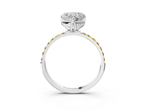 White gold Heart Cut Diamond Solitaire Engagement Ring with Round with Yellow Sapphire side stone Pavé Band and Prong Setting_15