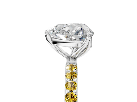 White gold Heart Cut Diamond Solitaire Engagement Ring with Round with Yellow Sapphire side stone Pavé Band and Prong Setting_17