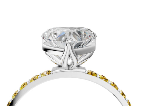 White gold Heart Cut Diamond Solitaire Engagement Ring with Round with Yellow Sapphire side stone Pavé Band and Prong Setting_28