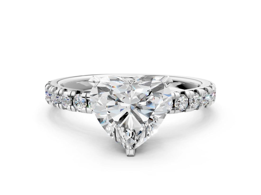 White gold Heart Cut Diamond Solitaire Pavé Engagement Ring with Round Band and Prong Setting_56