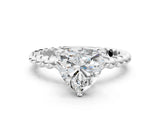White gold Heart Cut Diamond Solitaire Ring with Beaded Band and Prong Setting_352