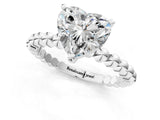 White gold Heart Cut Diamond Solitaire Ring with Beaded Band and Prong Setting_353