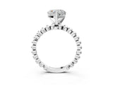 White gold Heart Cut Diamond Solitaire Ring with Beaded Band and Prong Setting_355