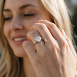 White gold Heart Cut Diamond Solitaire Ring with Flower Prong Setting and Classic Band_282