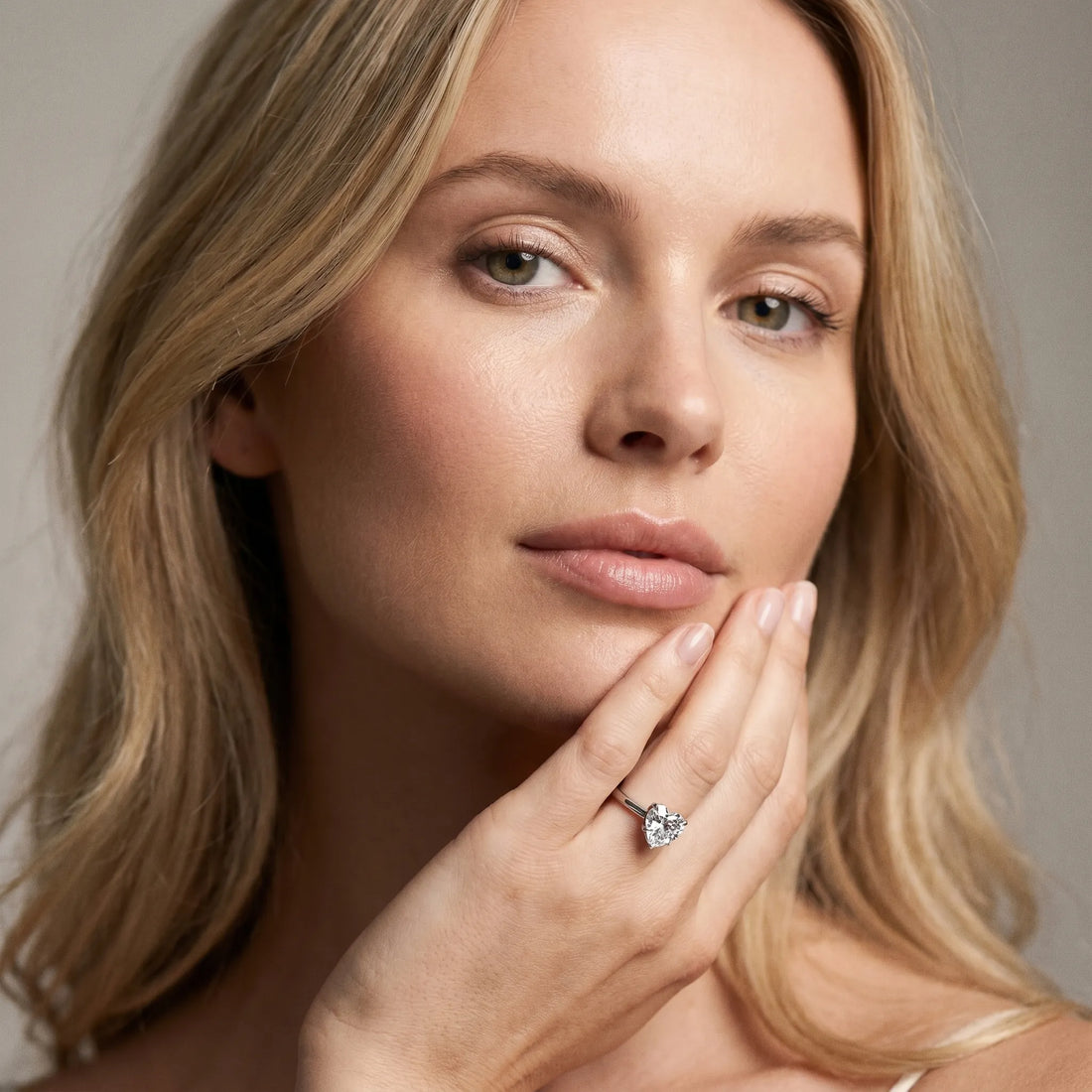 White gold Heart Cut Diamond Solitaire Ring with Flower Prong Setting and Classic Band_332