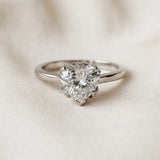 White gold Heart Cut Diamond Solitaire Ring with Flower Prong Setting and Classic Band_334
