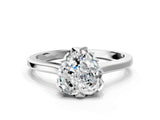 White gold Heart Cut Diamond Solitaire Ring with Flower Prong Setting and Classic Band_346