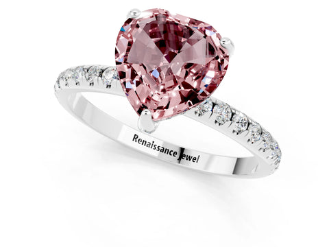 White gold Heart Cut Diamond Solitaire Ring with Four-Prong Setting and Pavé Band_1