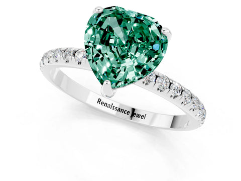 White gold Heart Cut Diamond Solitaire Ring with Four-Prong Setting and Pavé Band_1
