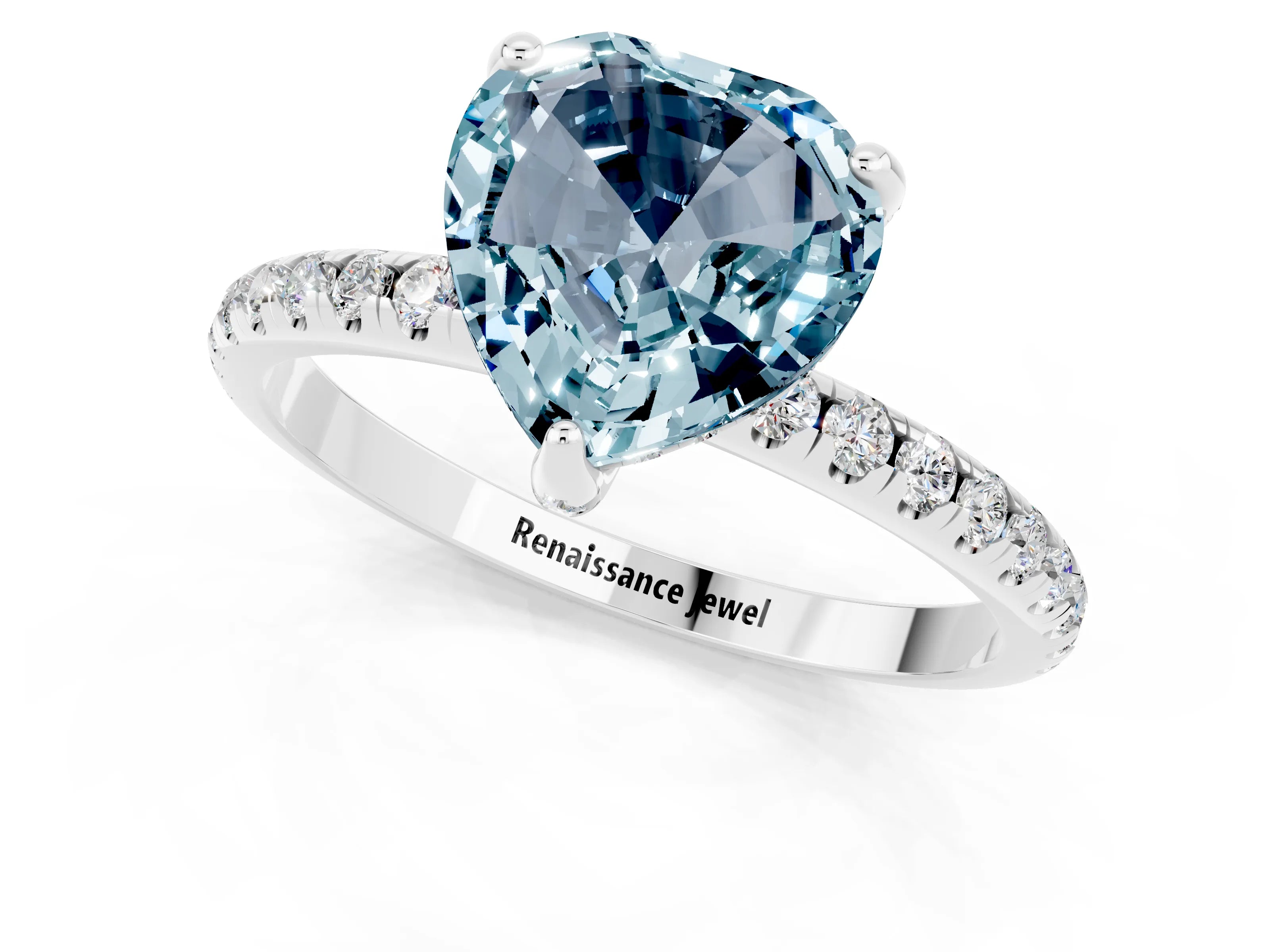 White gold Heart Cut Diamond Solitaire Ring with Four-Prong Setting and Pavé Band_1