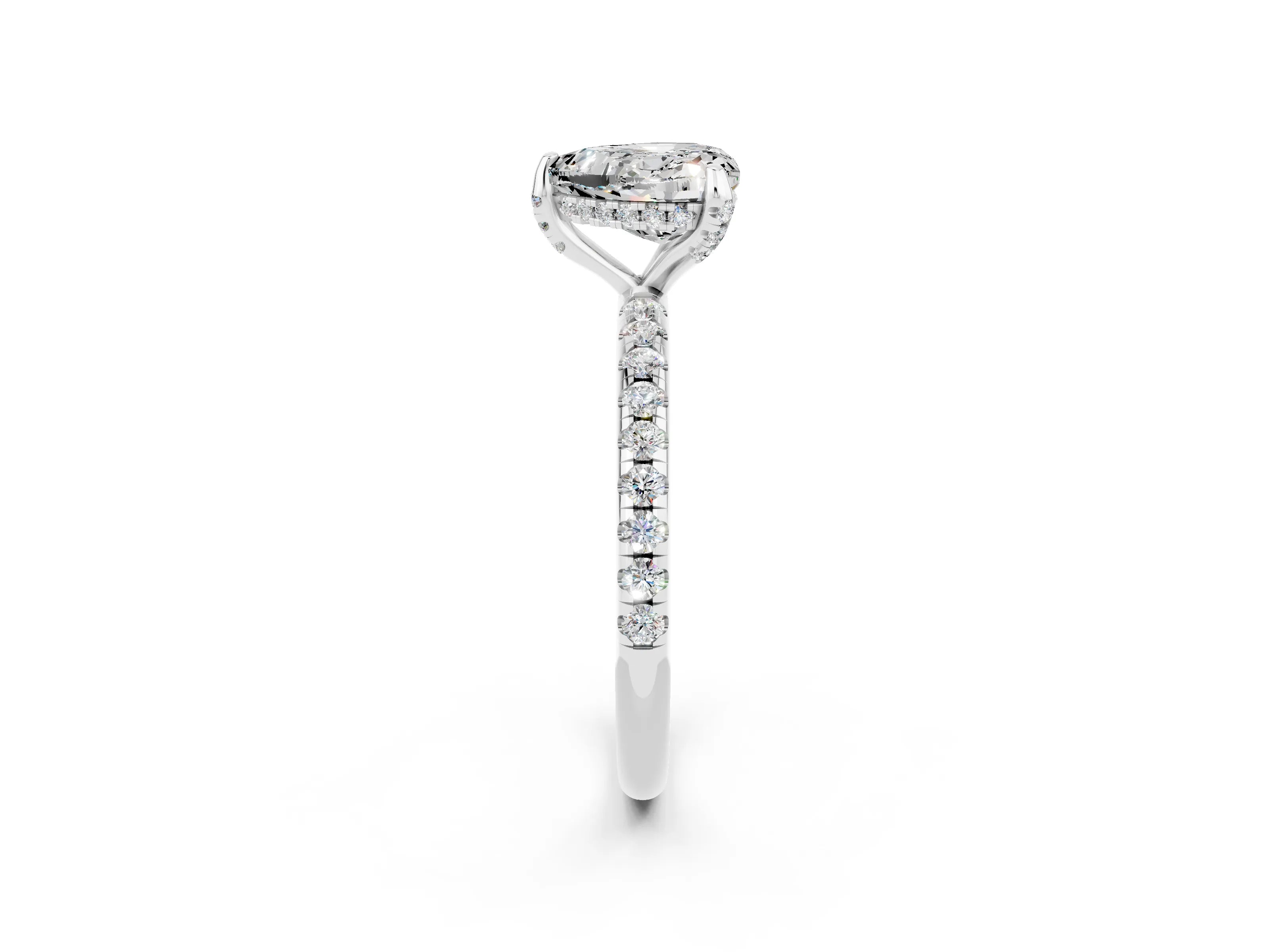 White gold Heart Cut Diamond Solitaire Ring with Four-Prong Setting and Pavé Band_2