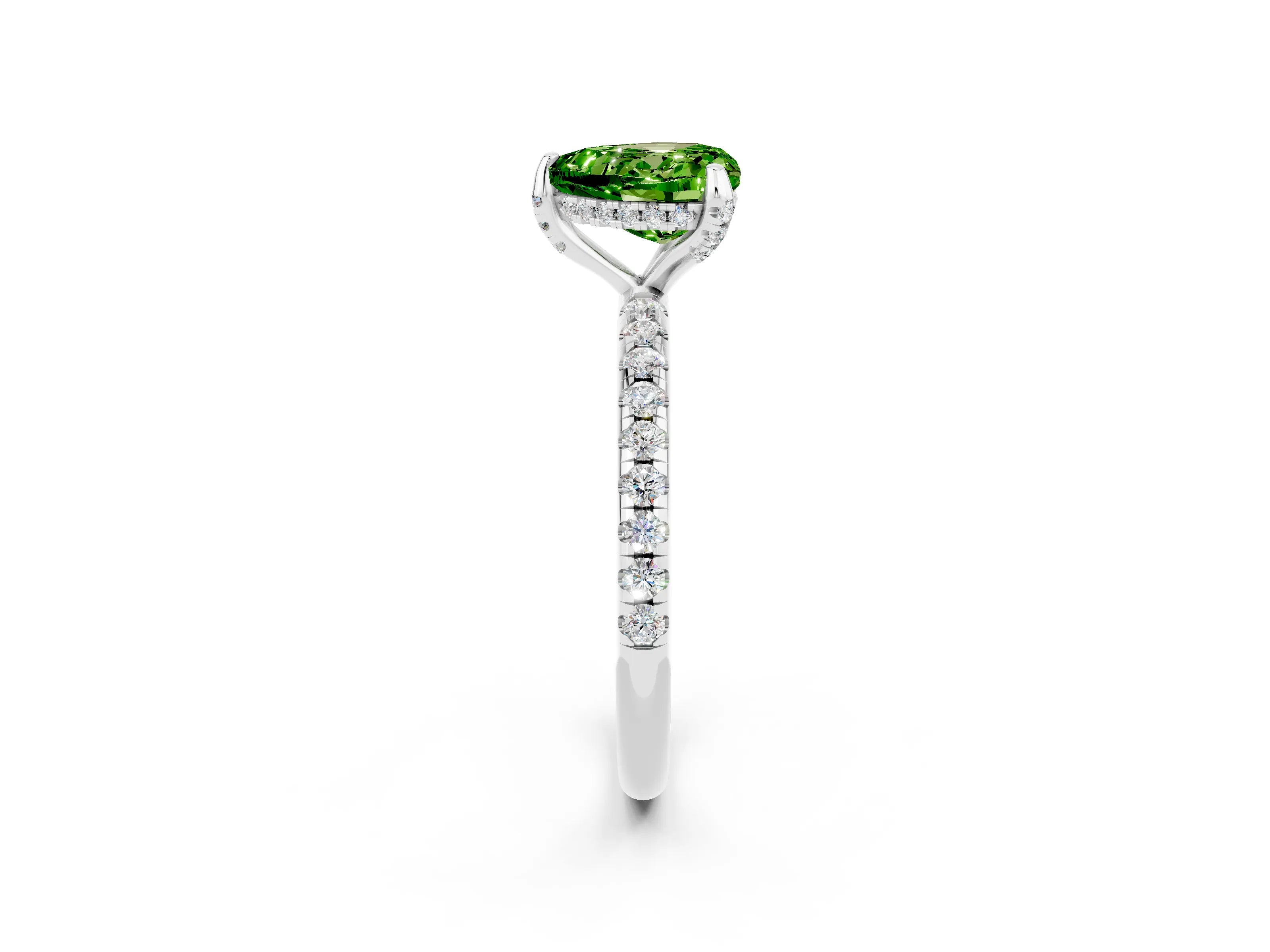 White gold Heart Cut Diamond Solitaire Ring with Four-Prong Setting and Pavé Band_2