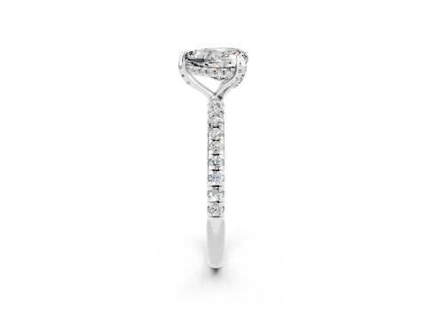 White gold Heart Cut Diamond Solitaire Ring with Four-Prong Setting and Pavé Band_2