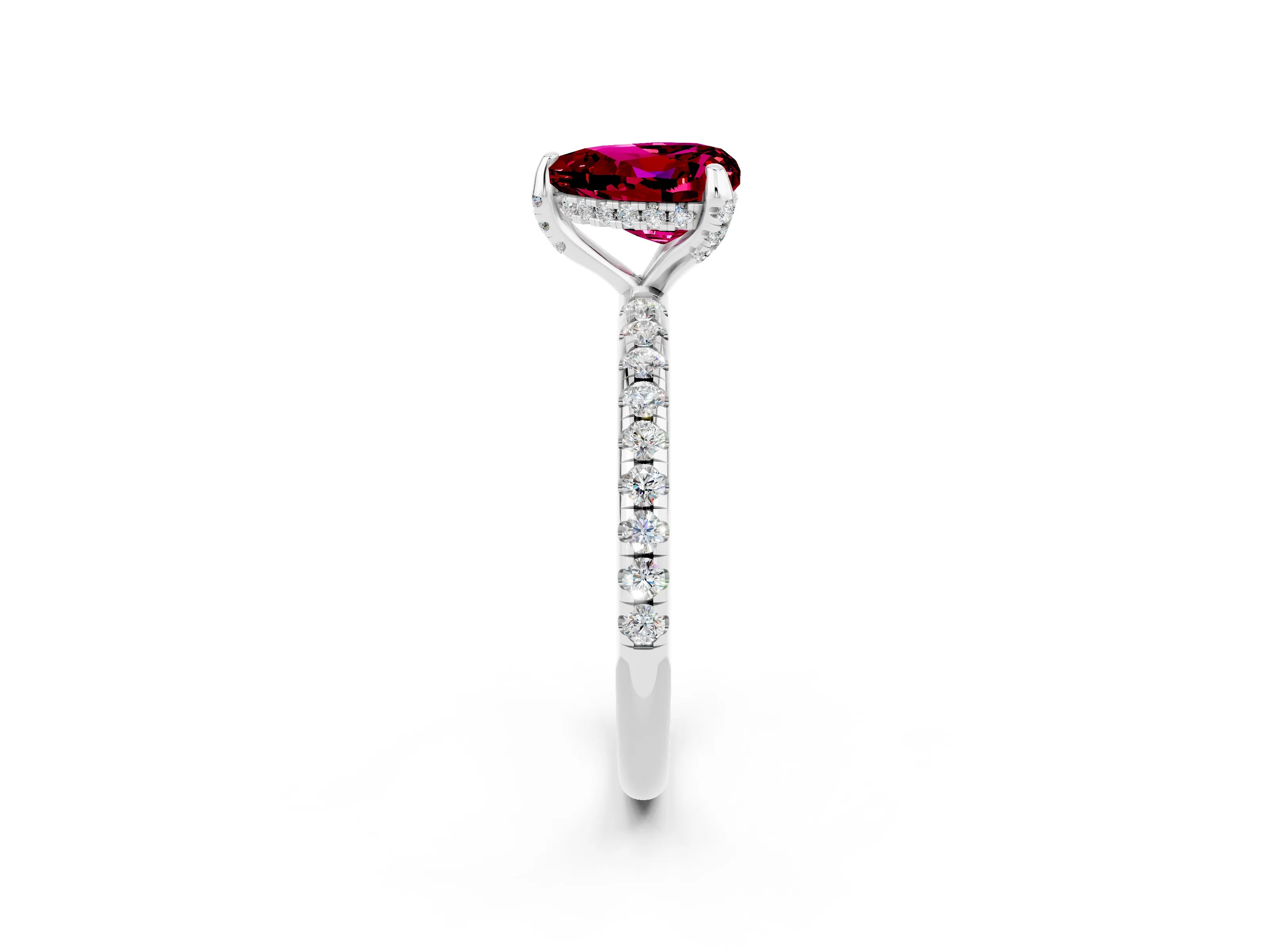 White gold Heart Cut Diamond Solitaire Ring with Four-Prong Setting and Pavé Band_2