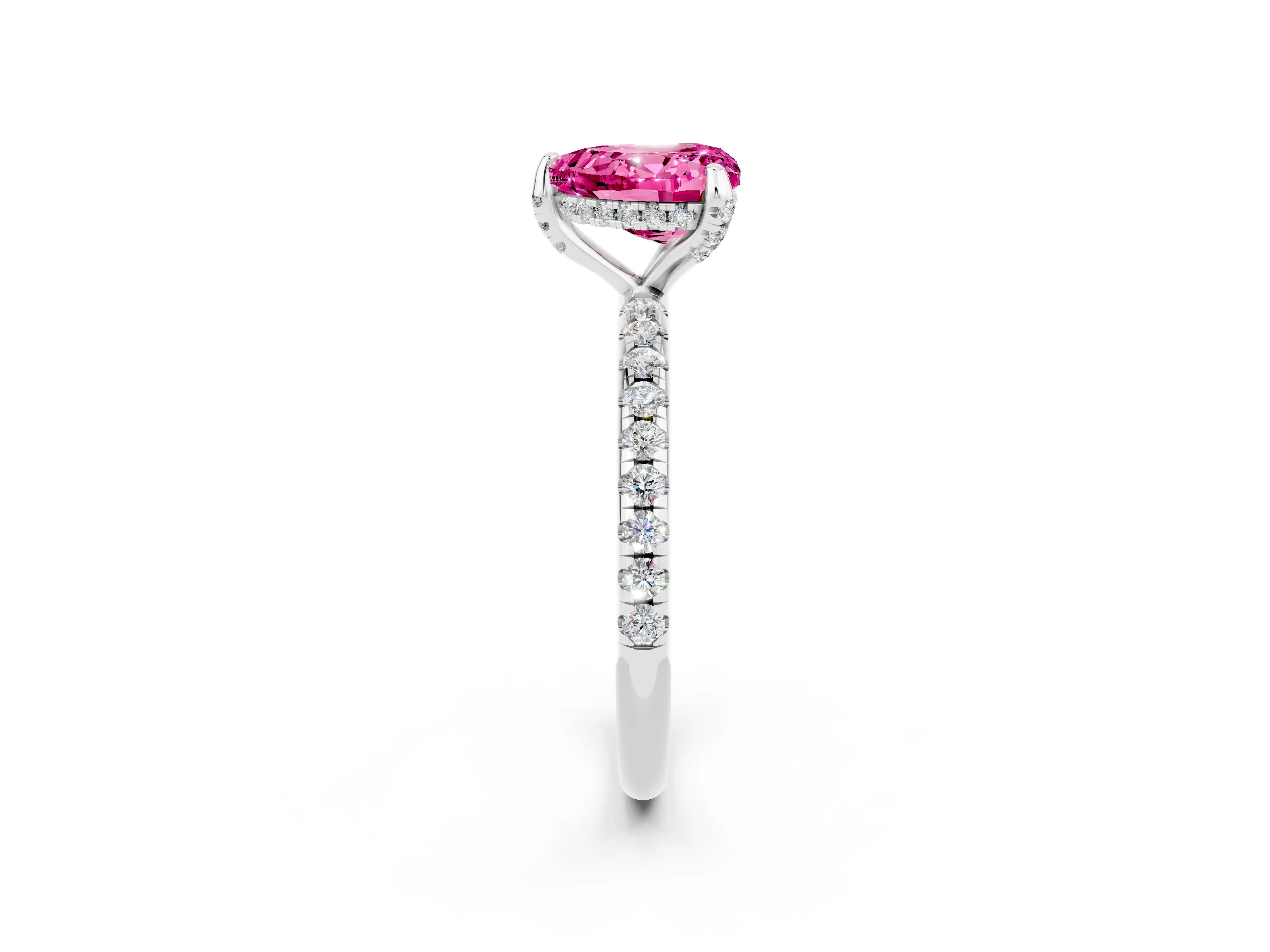 White gold Heart Cut Diamond Solitaire Ring with Four-Prong Setting and Pavé Band_2