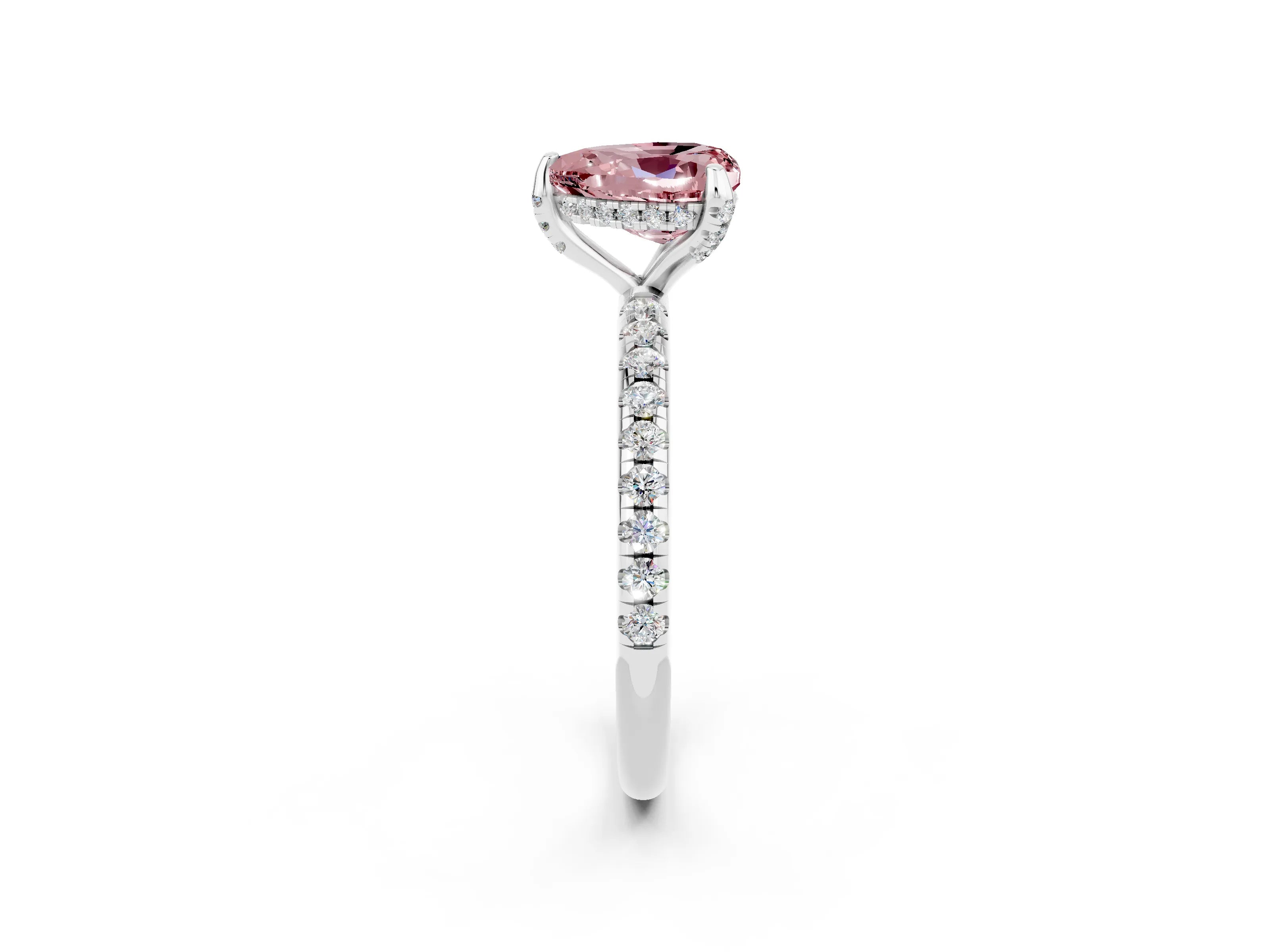 White gold Heart Cut Diamond Solitaire Ring with Four-Prong Setting and Pavé Band_2