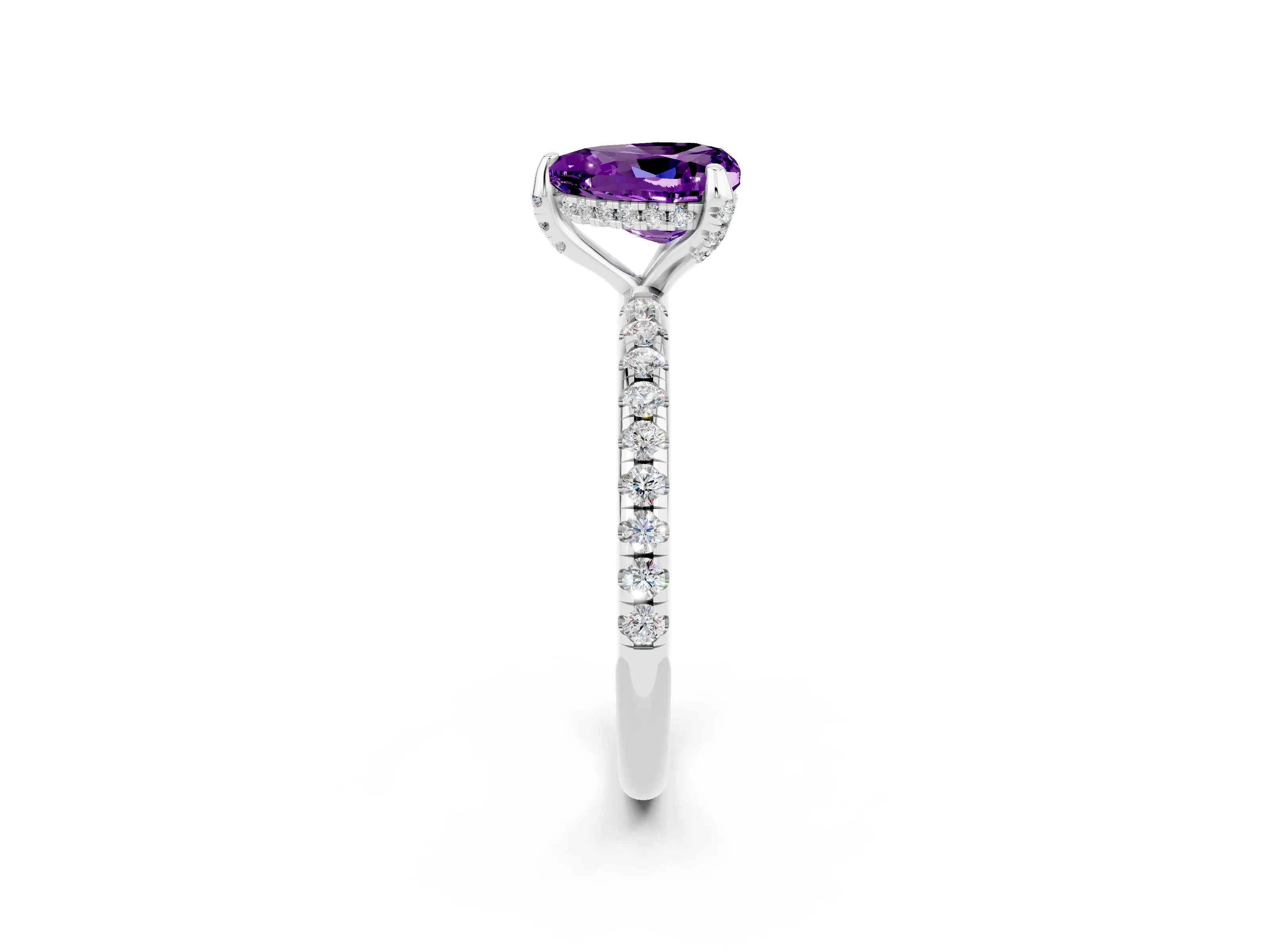 White gold Heart Cut Diamond Solitaire Ring with Four-Prong Setting and Pavé Band_2