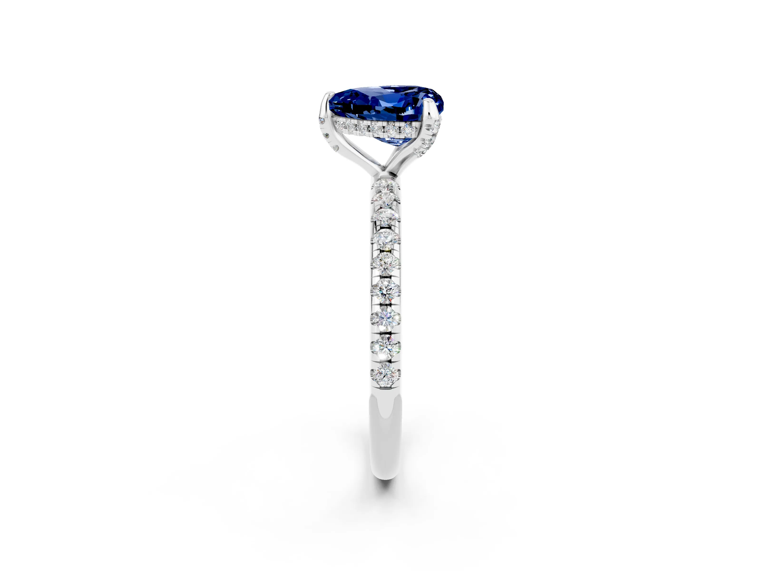 White gold Heart Cut Diamond Solitaire Ring with Four-Prong Setting and Pavé Band_2