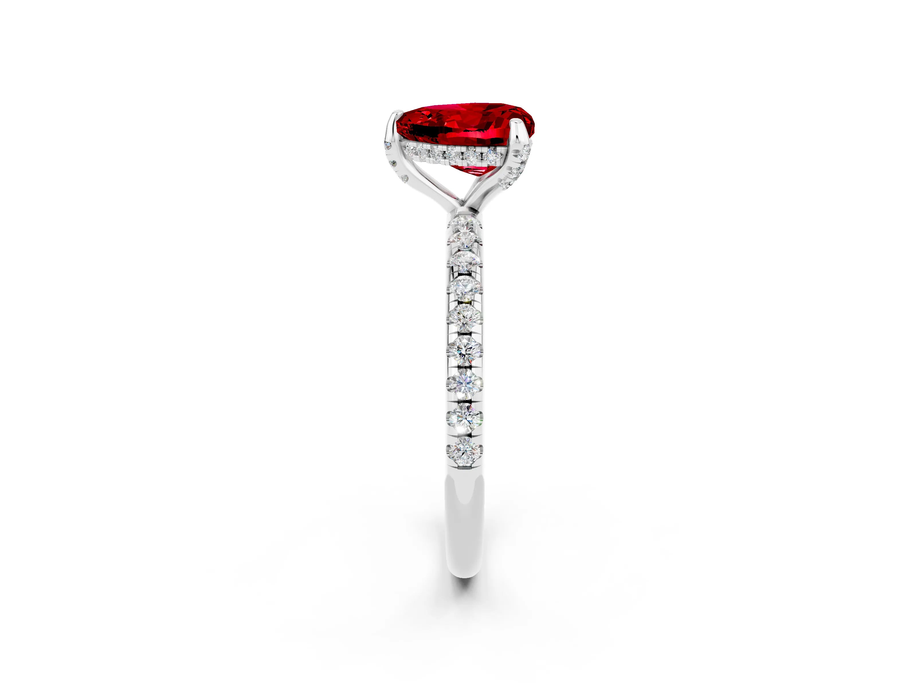 White gold Heart Cut Diamond Solitaire Ring with Four-Prong Setting and Pavé Band_2